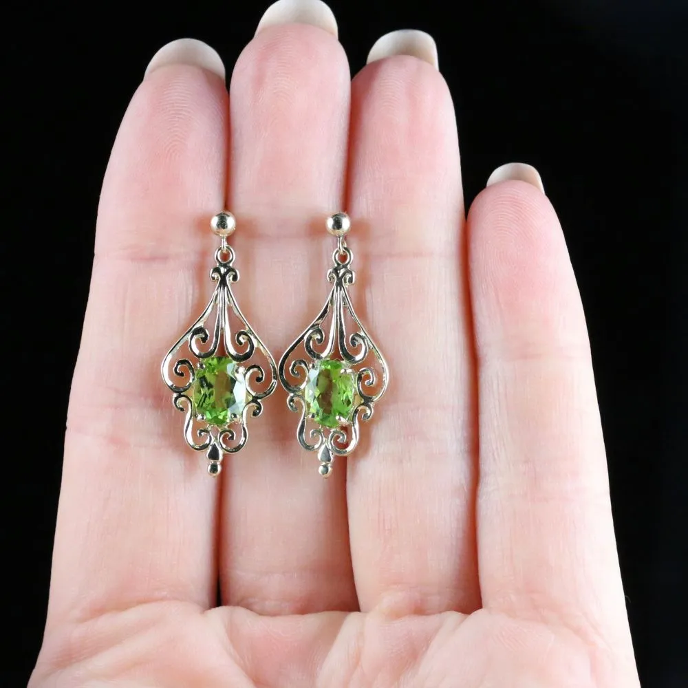 Victorian Style Peridot Earrings 9ct Gold