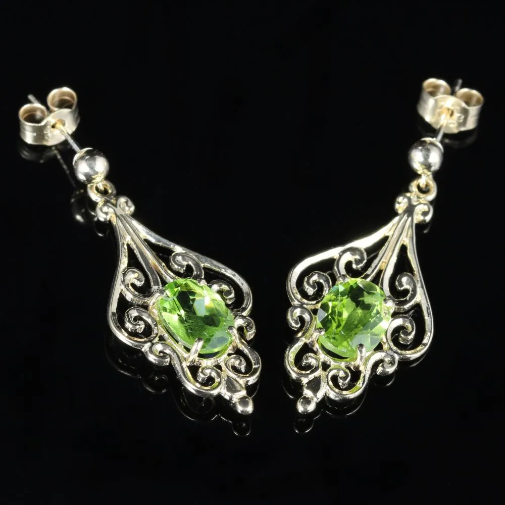 Victorian Style Peridot Earrings 9ct Gold