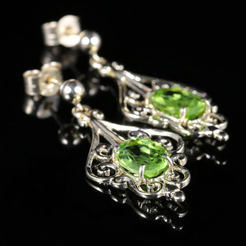 Victorian Style Peridot Earrings 9ct Gold