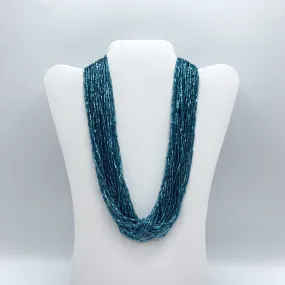 Vintage 1980s Sparkly Teal Tube Bead Multi-strand Necklace /hge