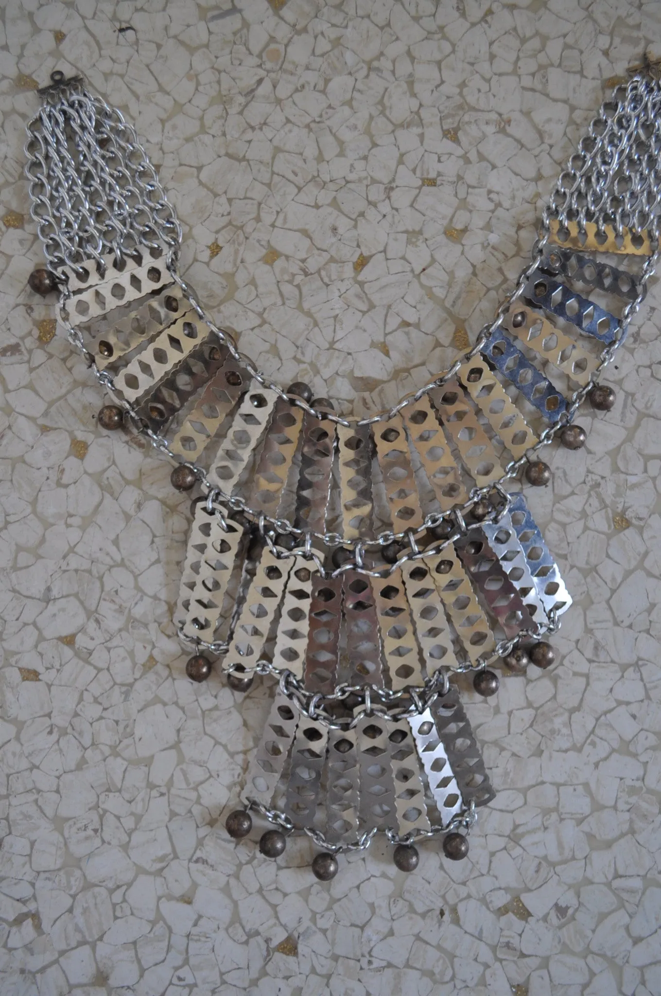 Vintage 70s chunky metal disc necklace,avantgarde runway design