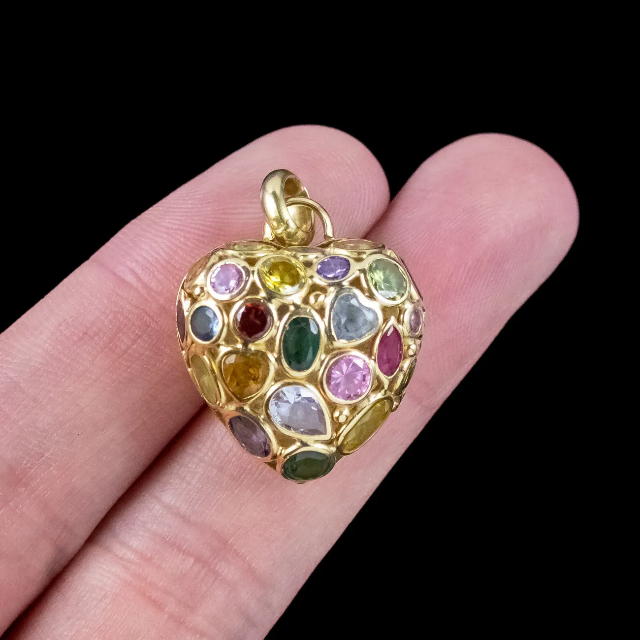 Vintage Harlequin Gemstone Heart Pendant 18ct Gold