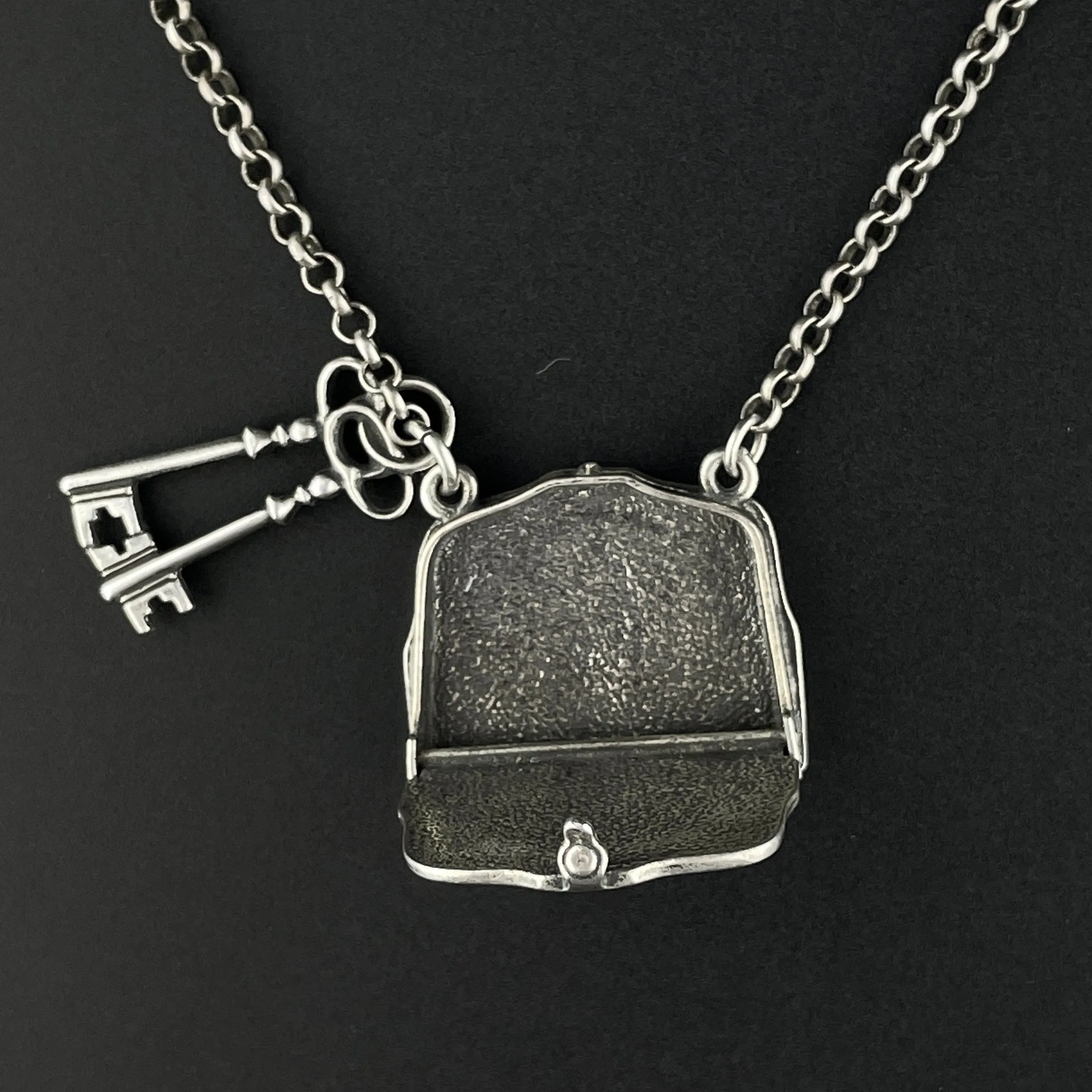 Vintage Purse and Key Hinged Sterling Silver Locket Necklace