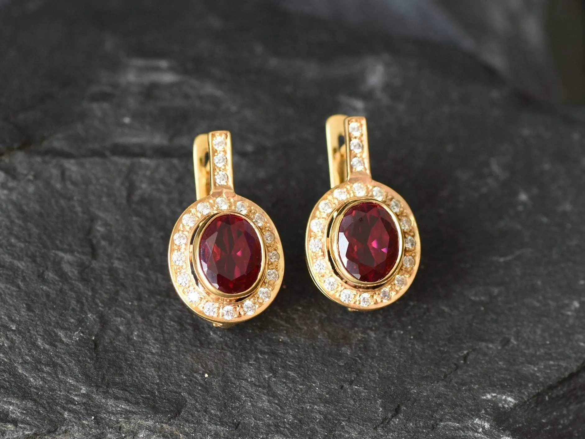 Vintage Ruby Earrings - Gold Ruby Earrings, July Birthstone Earrings