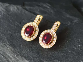 Vintage Ruby Earrings - Gold Ruby Earrings, July Birthstone Earrings