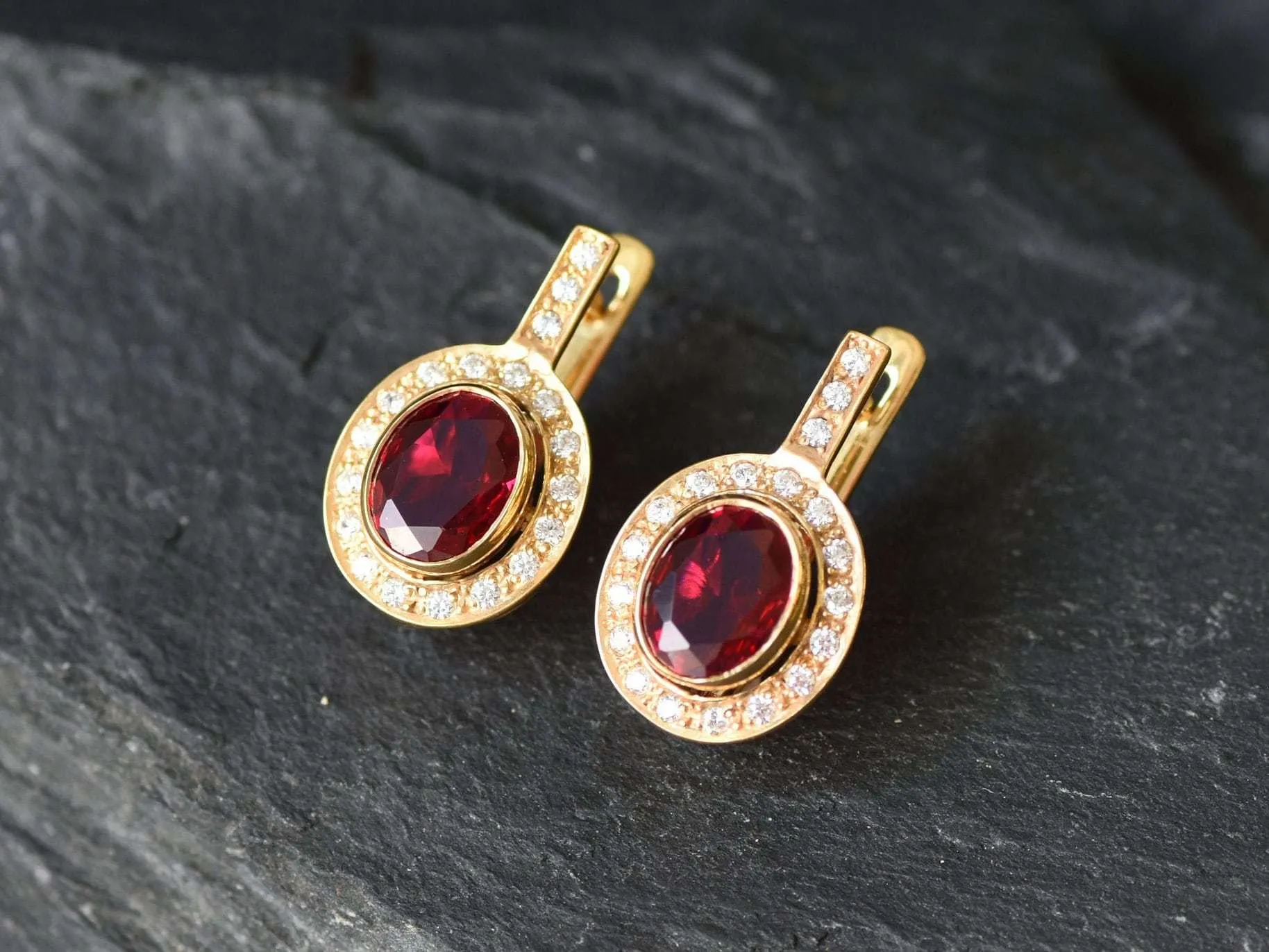 Vintage Ruby Earrings - Gold Ruby Earrings, July Birthstone Earrings