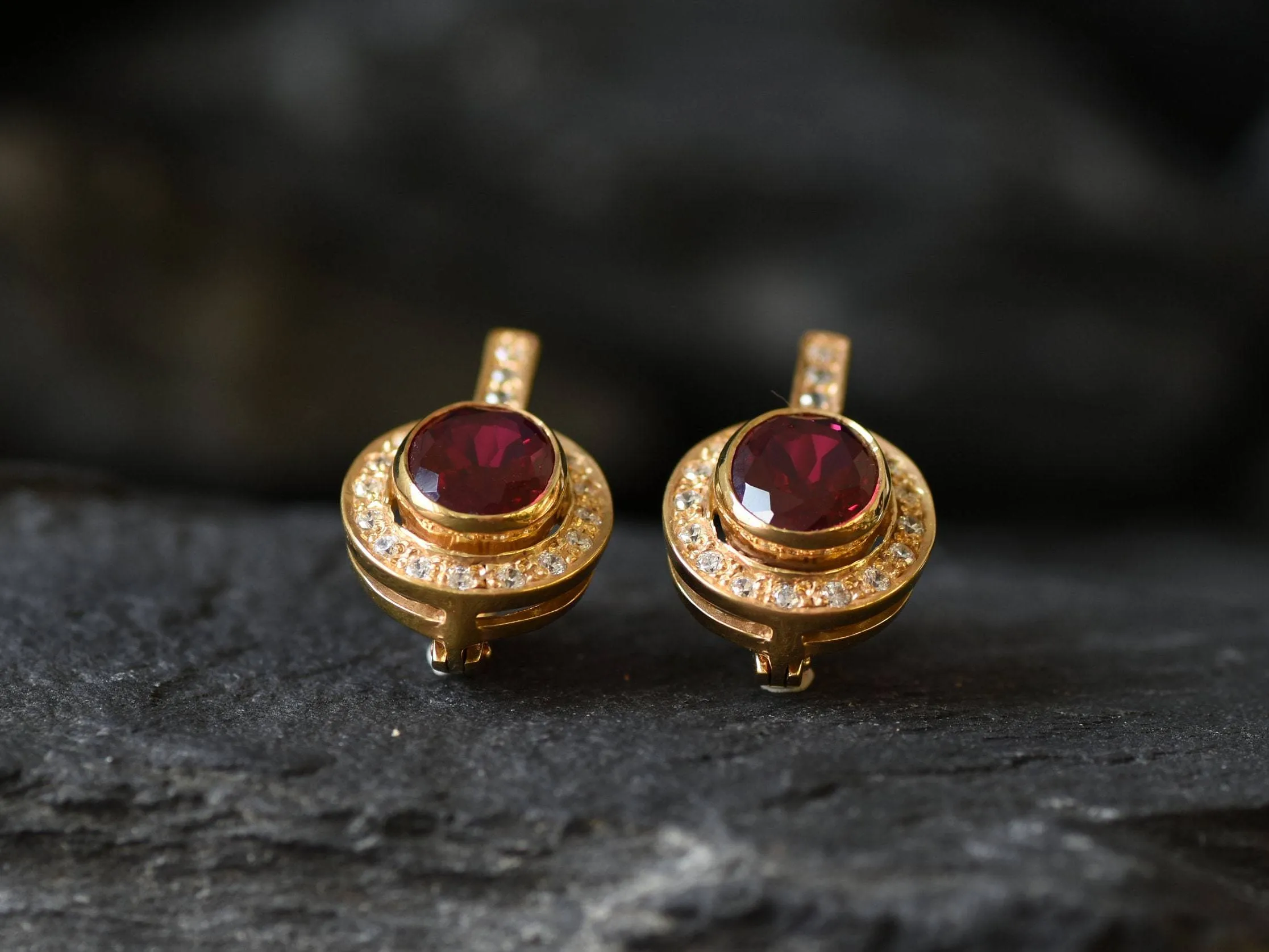 Vintage Ruby Earrings - Gold Ruby Earrings, July Birthstone Earrings