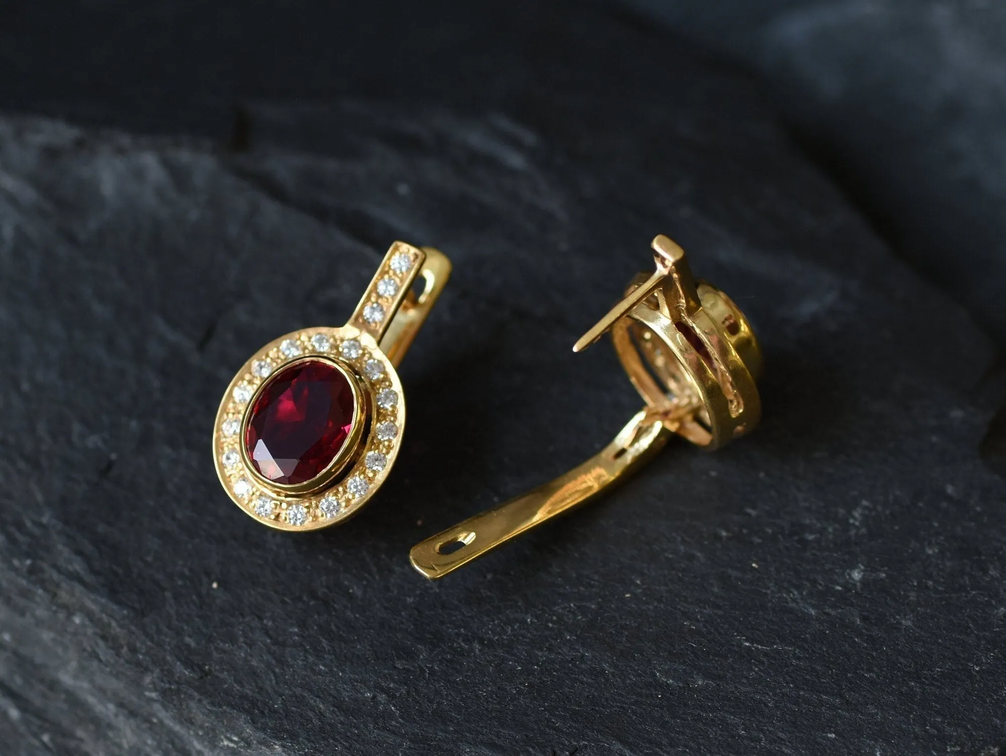 Vintage Ruby Earrings - Gold Ruby Earrings, July Birthstone Earrings