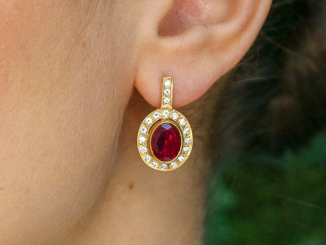 Vintage Ruby Earrings - Gold Ruby Earrings, July Birthstone Earrings