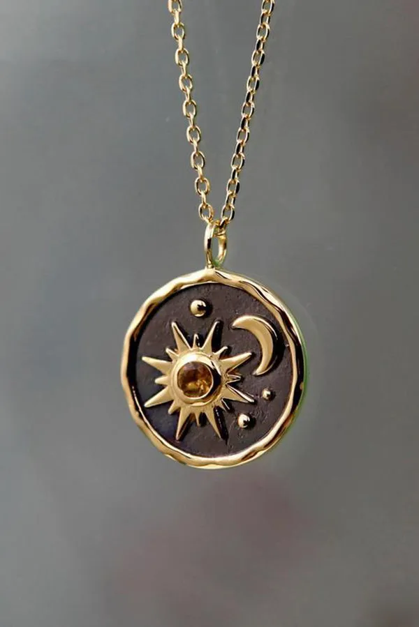 Vintage Sun Moon Exquisite Zircon Necklace