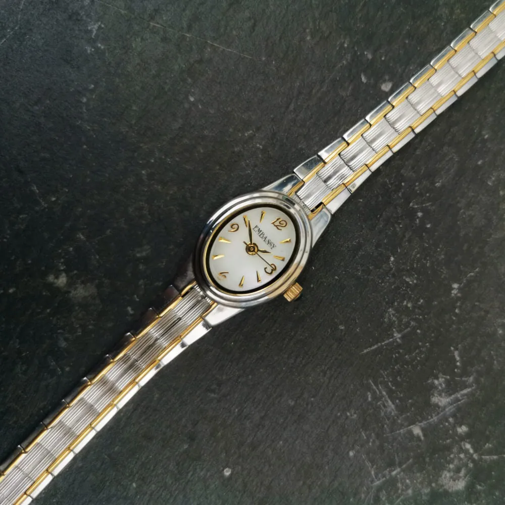 Vintage Women's Embassy Watch With A Gem Stone In Crown And Watch Extender