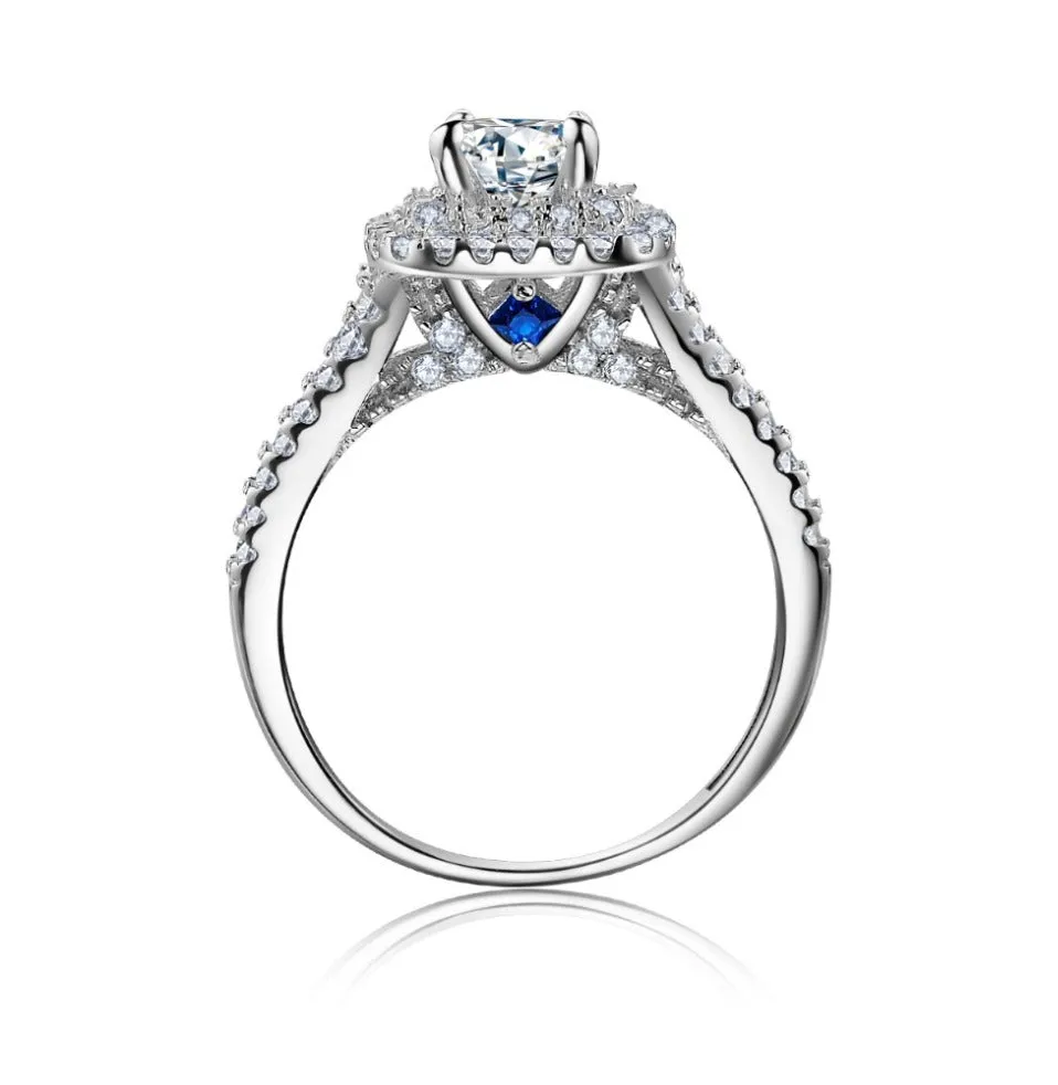 Wedding Ring Sets Victorian Style Blue Side Stones Classic Jewelry