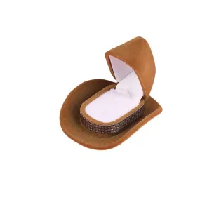 Western Cute Cowboy Hat Velvet Ring Box