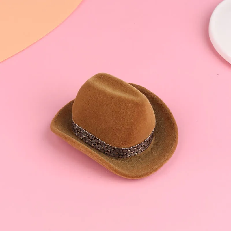 Western Cute Cowboy Hat Velvet Ring Box