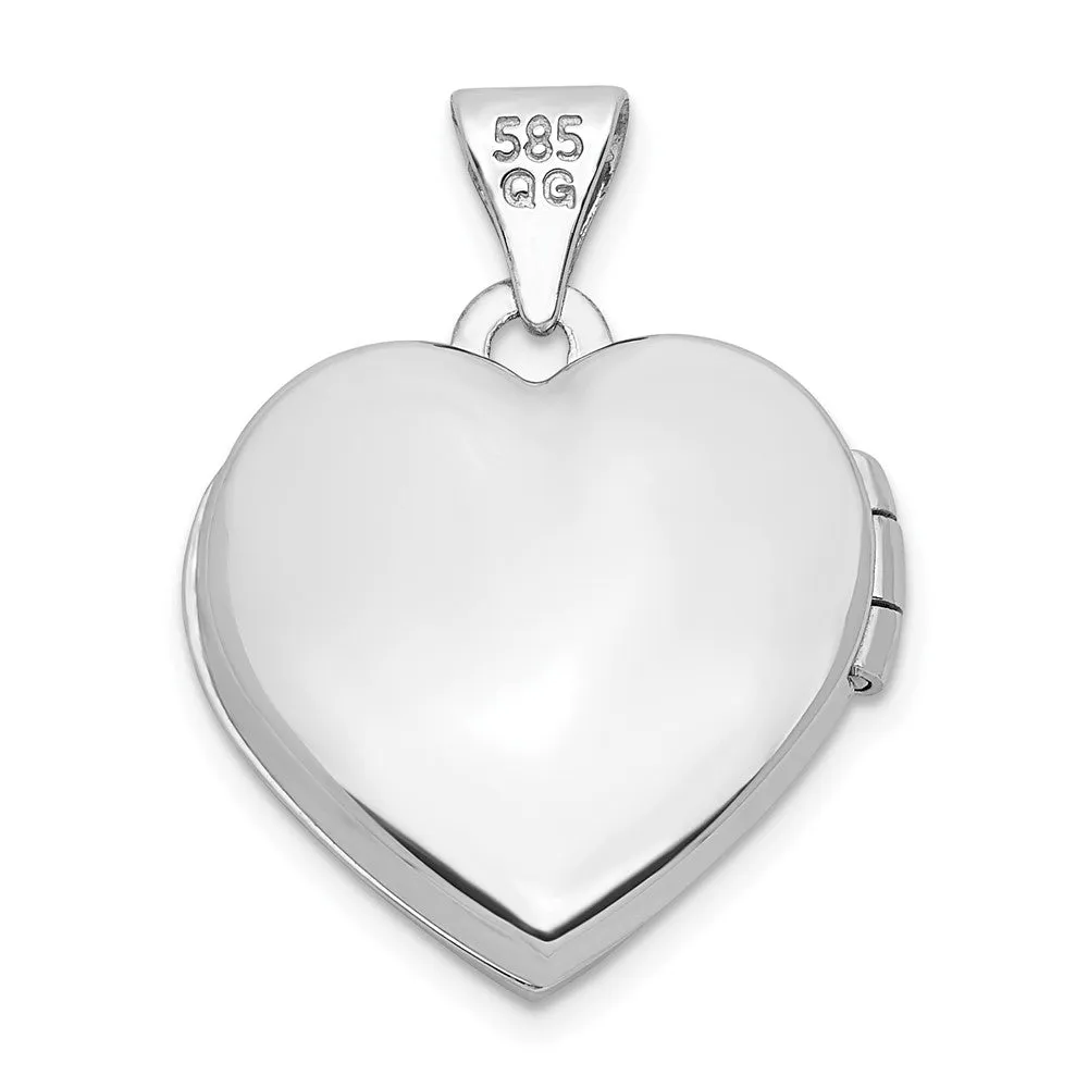 White Gold 16mm With MOM Engraved Heart Locket Pendant - Model XL754