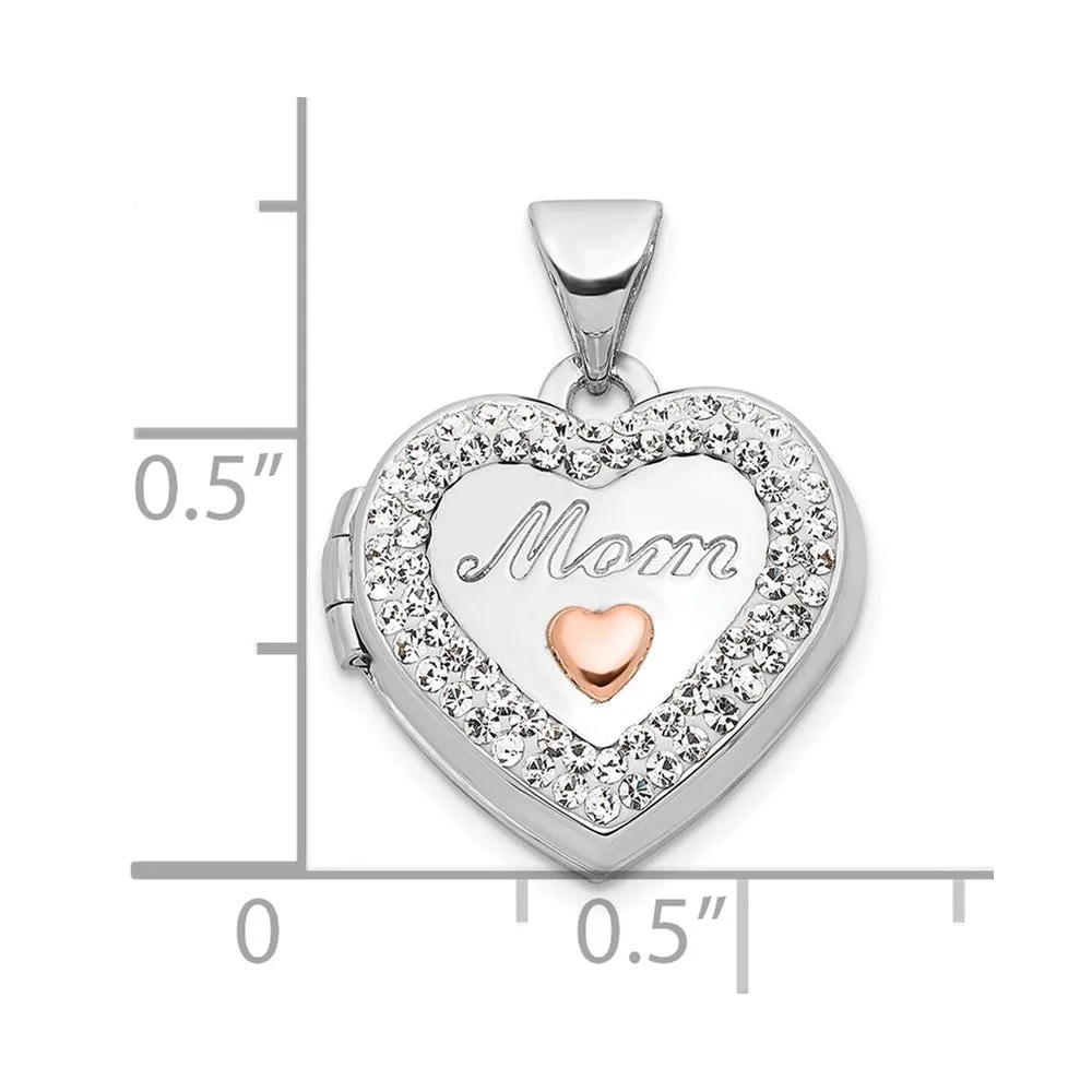 White Gold 16mm With MOM Engraved Heart Locket Pendant - Model XL754