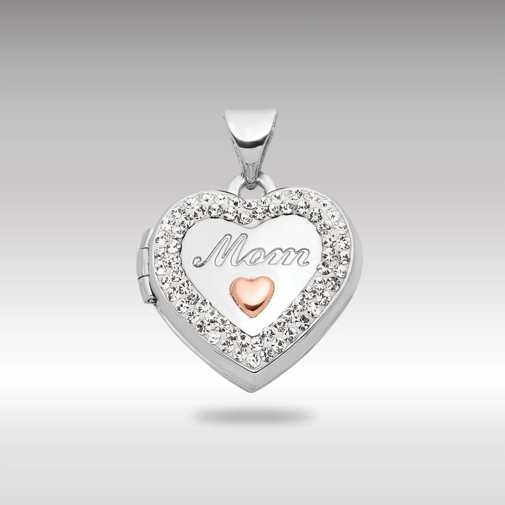 White Gold 16mm With MOM Engraved Heart Locket Pendant - Model XL754