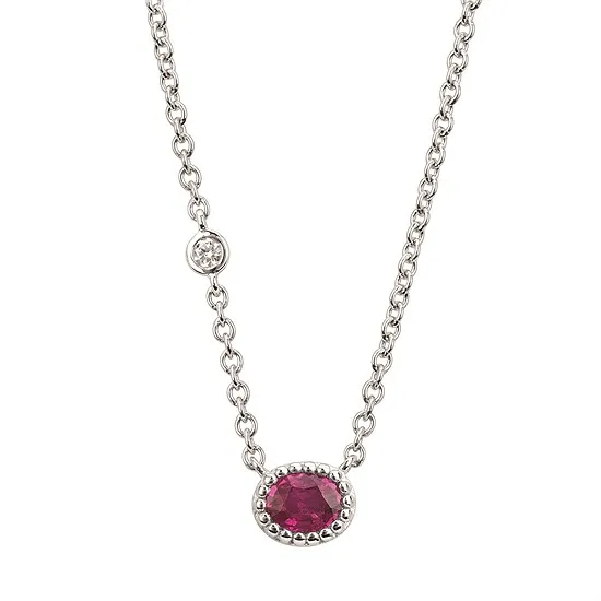 White Gold Ruby and Diamond Pendant Necklace