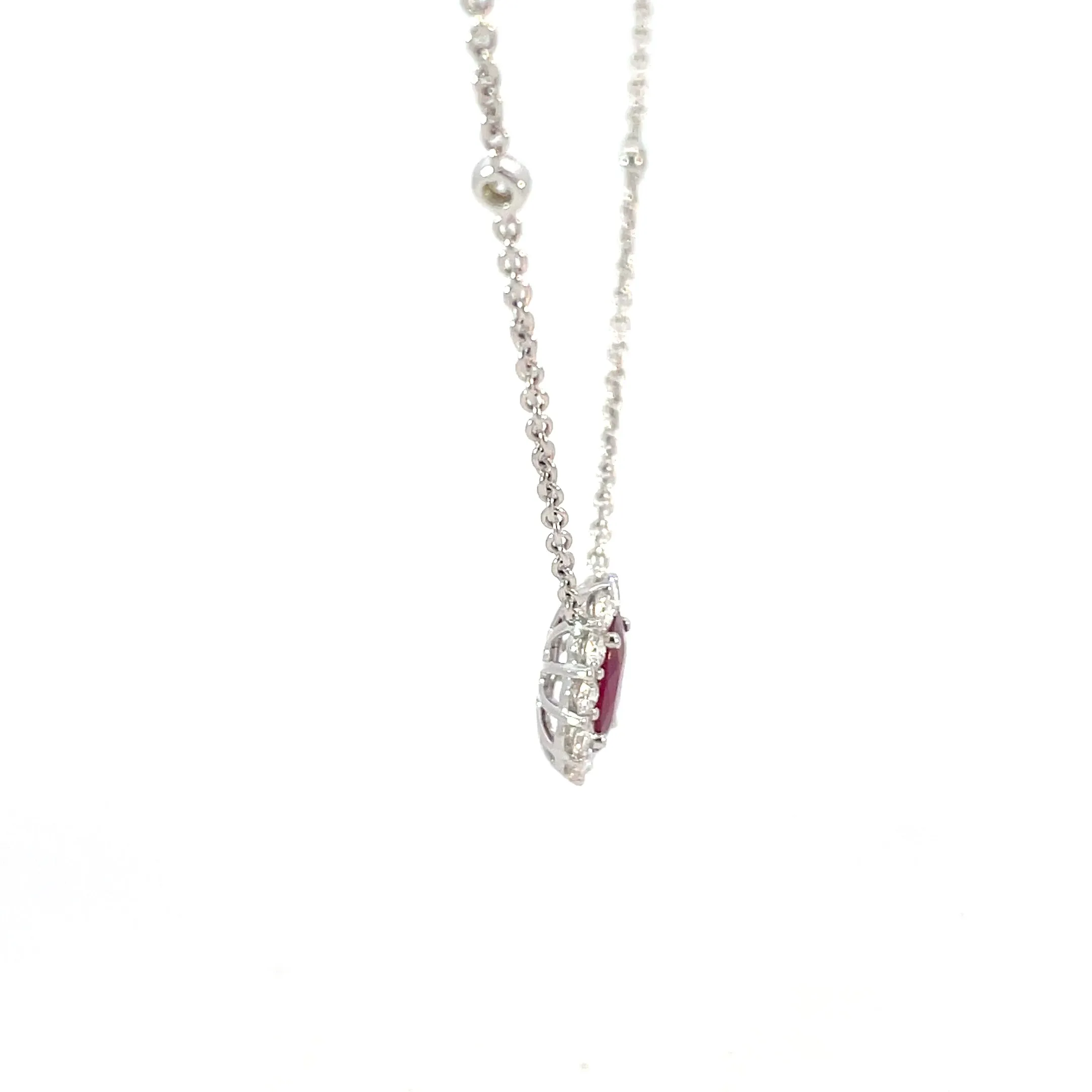 White Gold Ruby Halo Station Necklace