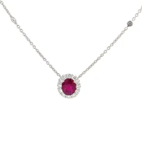 White Gold Ruby Halo Station Necklace