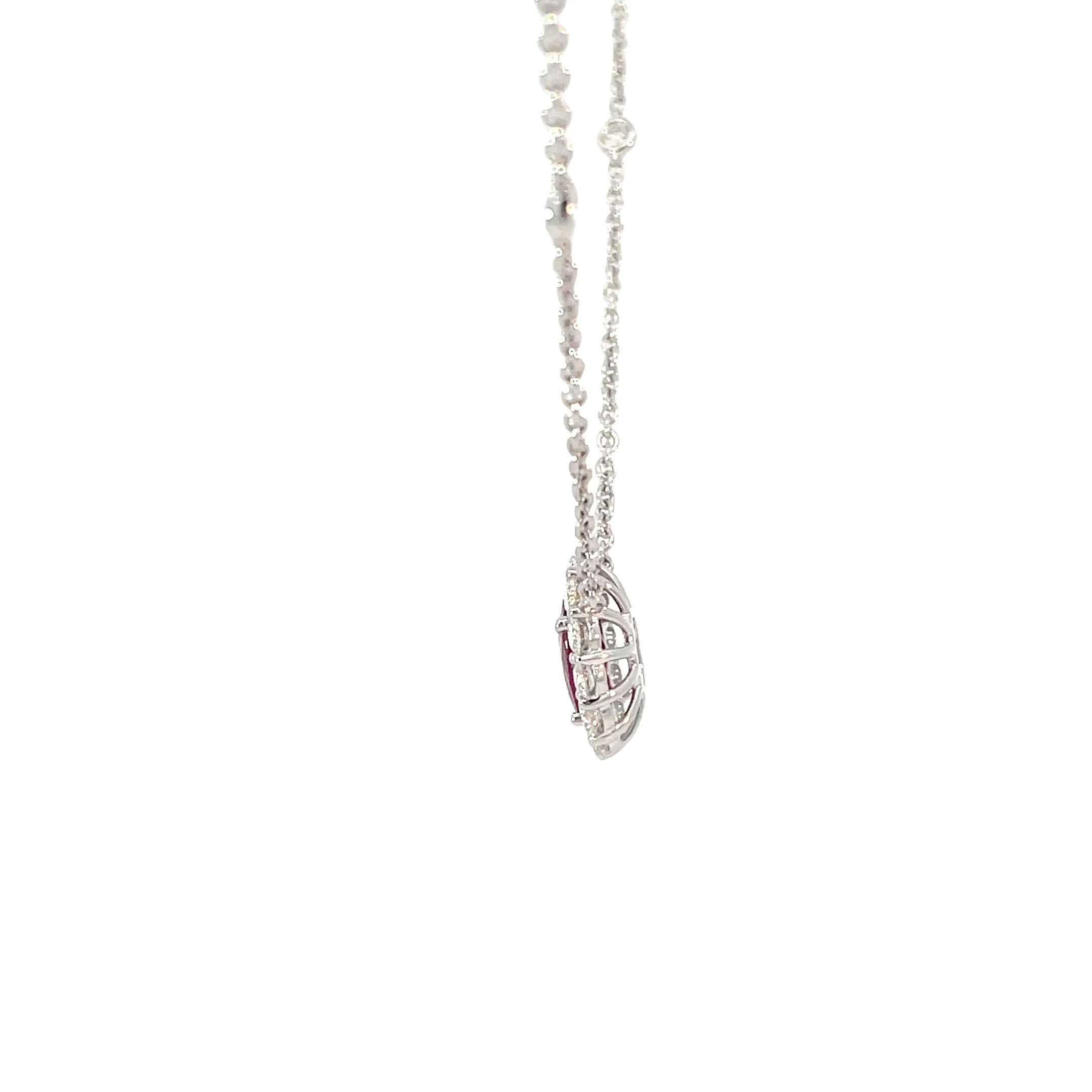 White Gold Ruby Halo Station Necklace