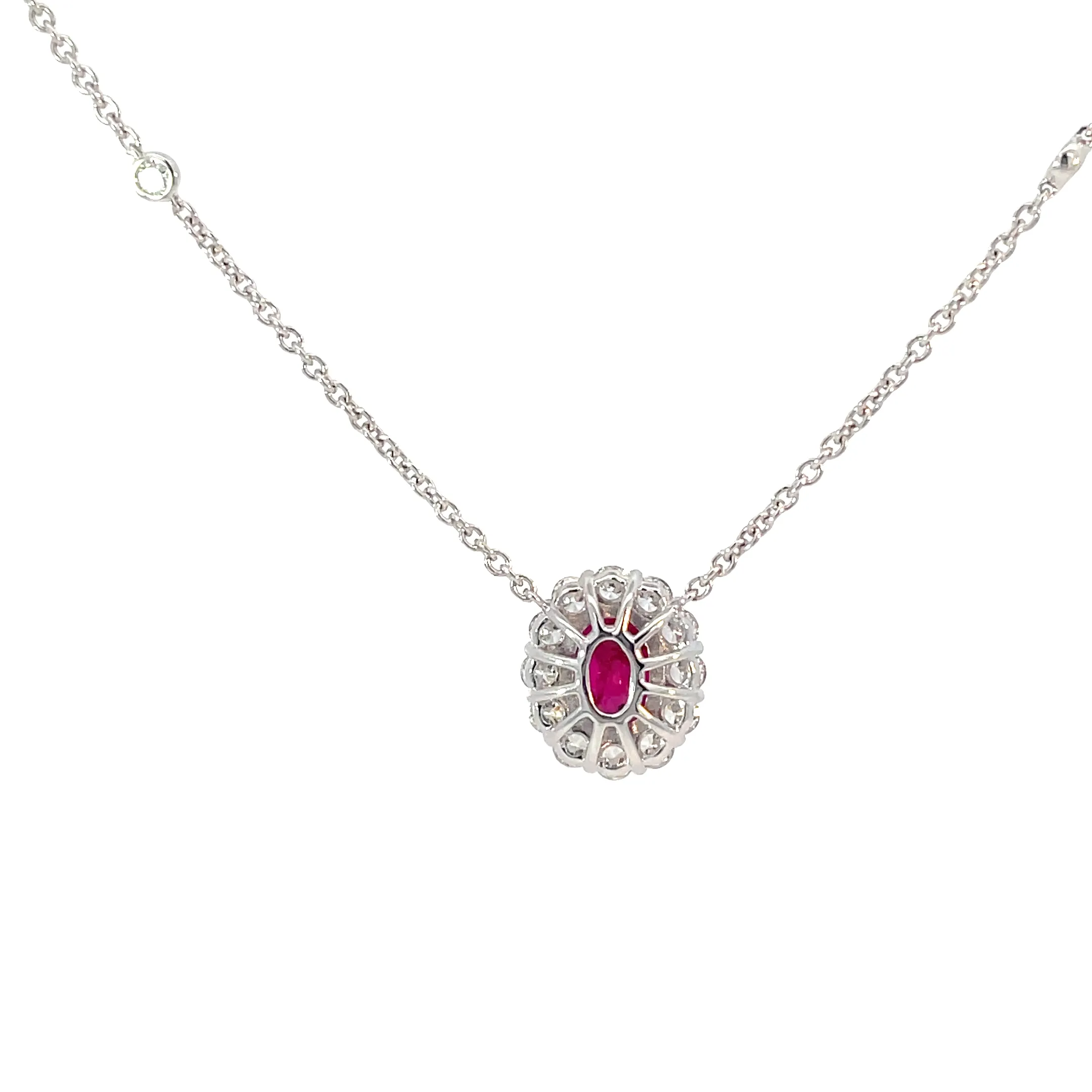 White Gold Ruby Halo Station Necklace