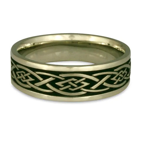 Wide Celtic Diamond Wedding Ring in 18K White Gold