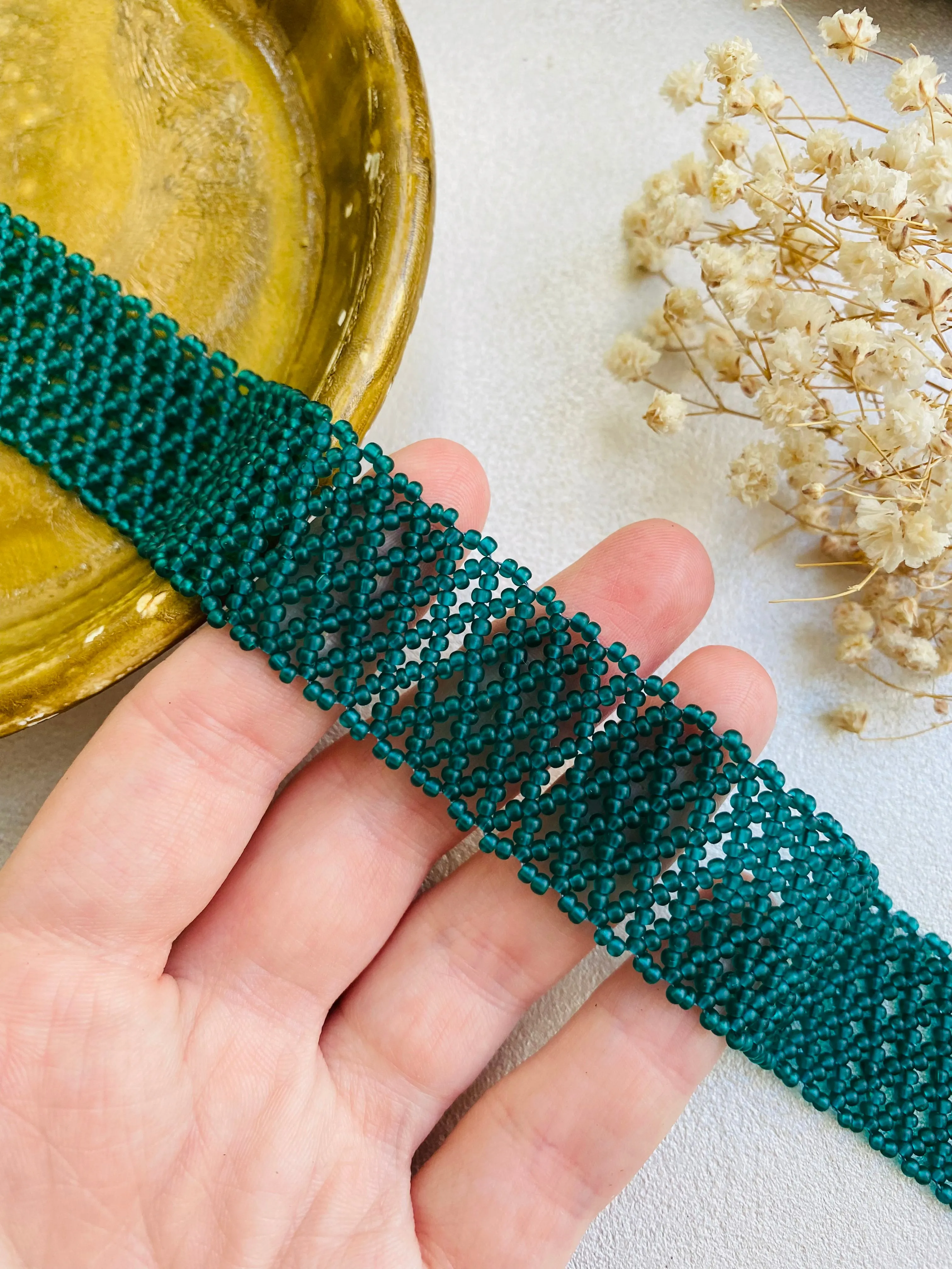 Wide Emerald Choker, Green Seed Bead Choker Collar, Thick Choker Necklace, Bead Lace Choker, Unique Choker, Boho Hippie Choker, Sexy choker