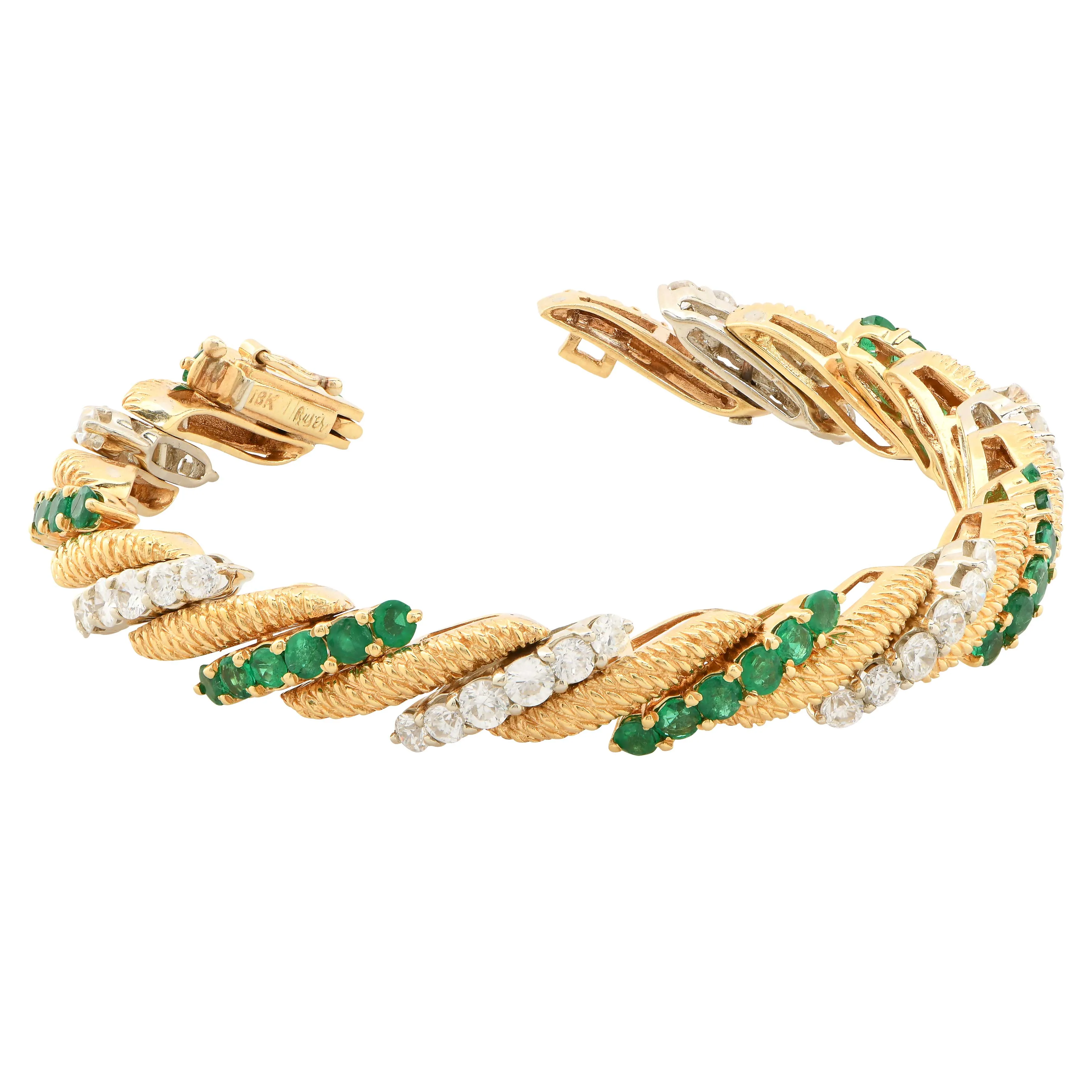 William Ruser Emerald and Diamond 18Kt Yellow Gold Bracelet