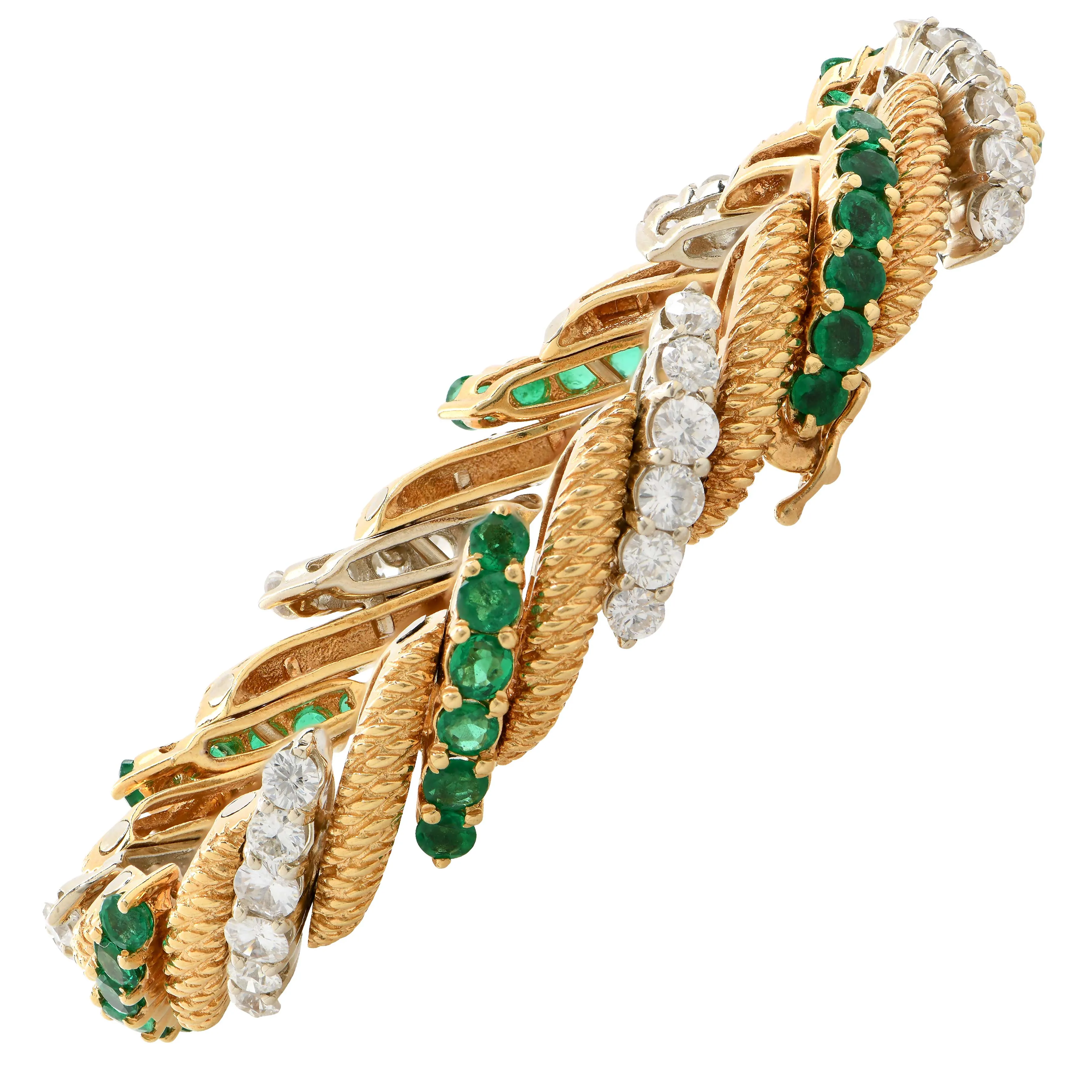 William Ruser Emerald and Diamond 18Kt Yellow Gold Bracelet