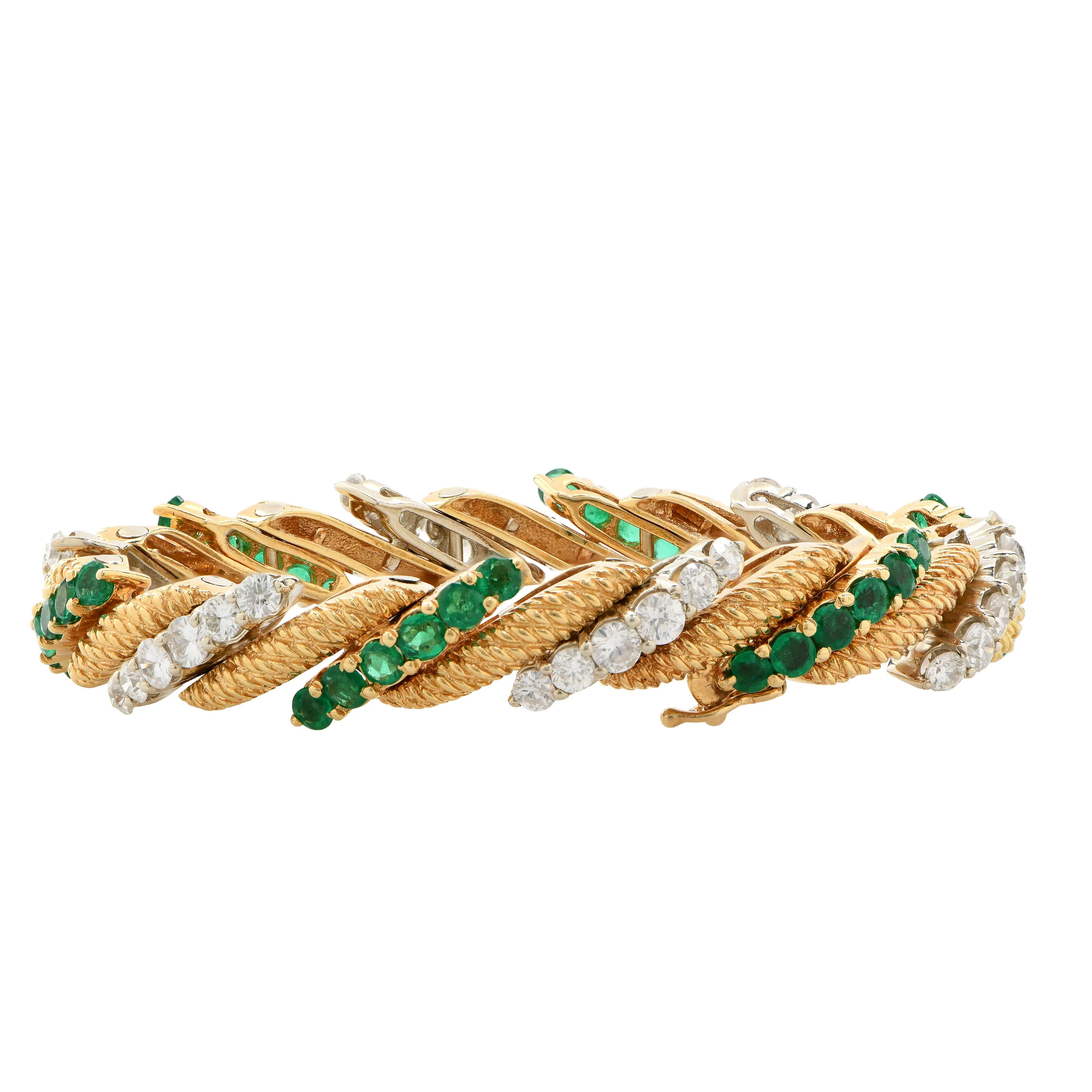 William Ruser Emerald and Diamond 18Kt Yellow Gold Bracelet