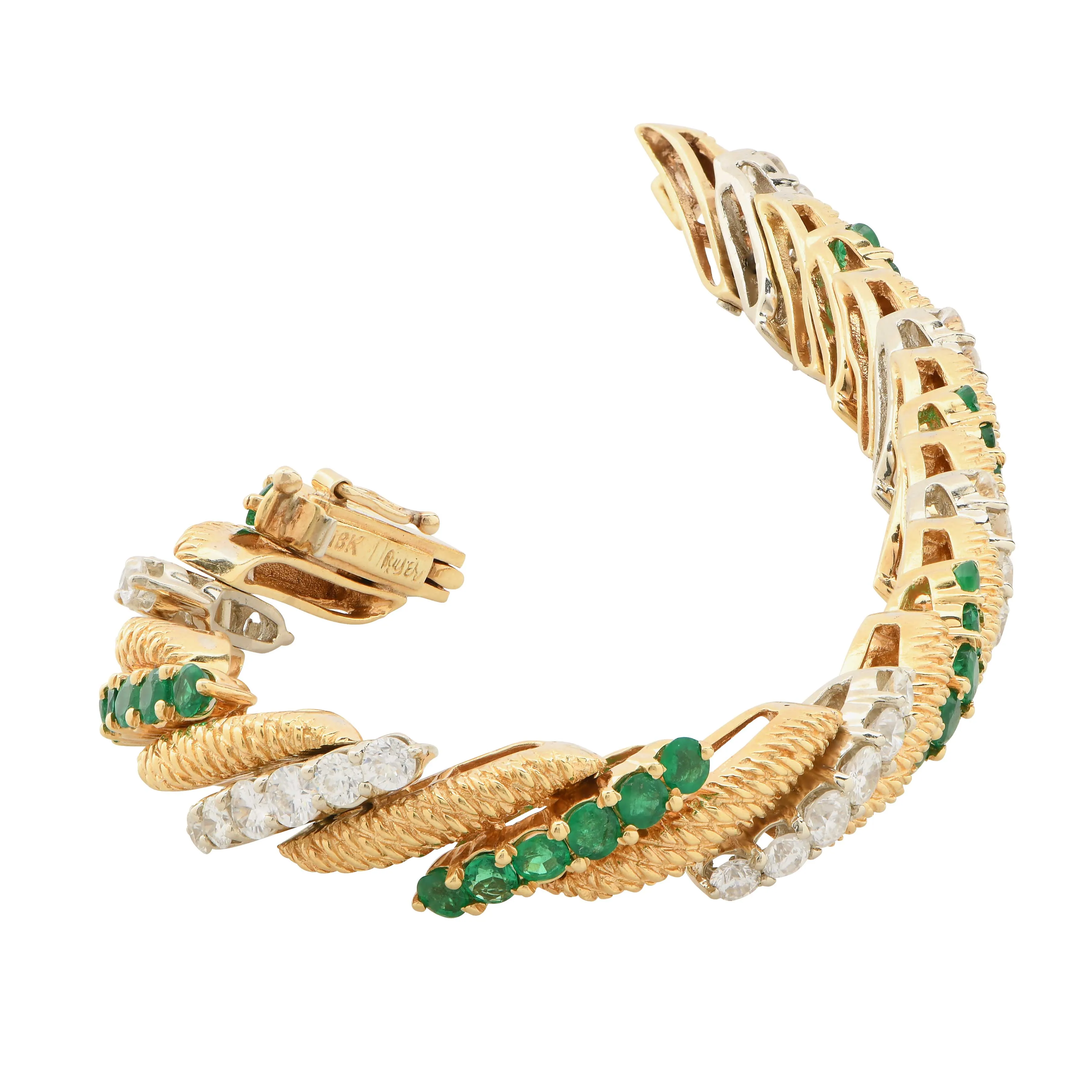 William Ruser Emerald and Diamond 18Kt Yellow Gold Bracelet