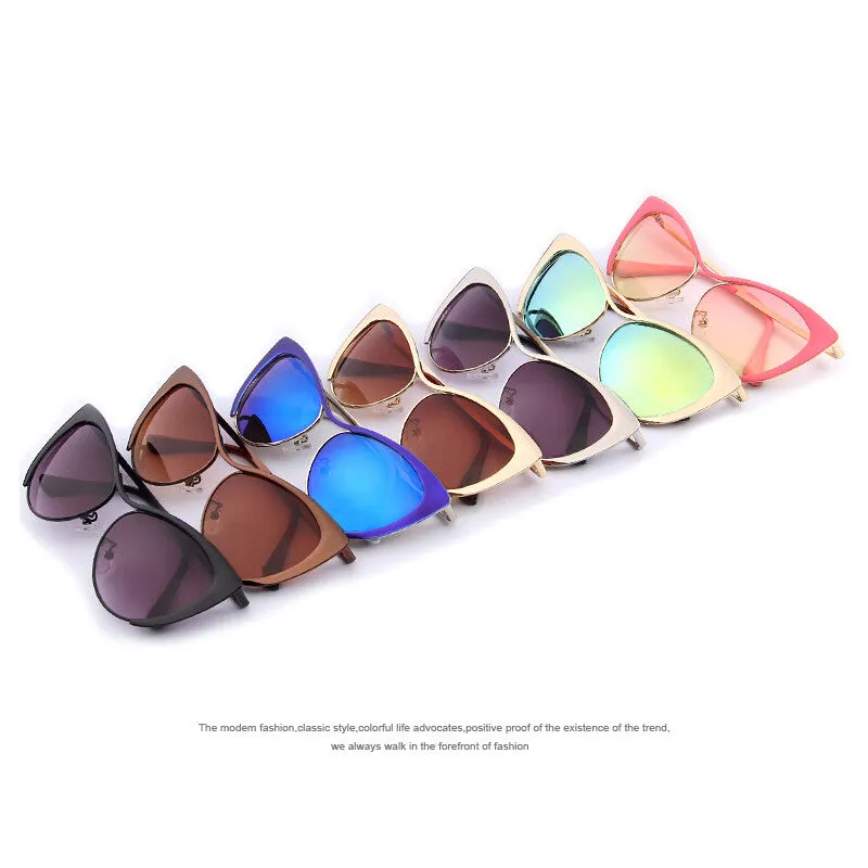 Women Half Frame Cat Eye Sunglasses Fashion Vintage Alloy Cat Eye Sunglasses Blue Mirror