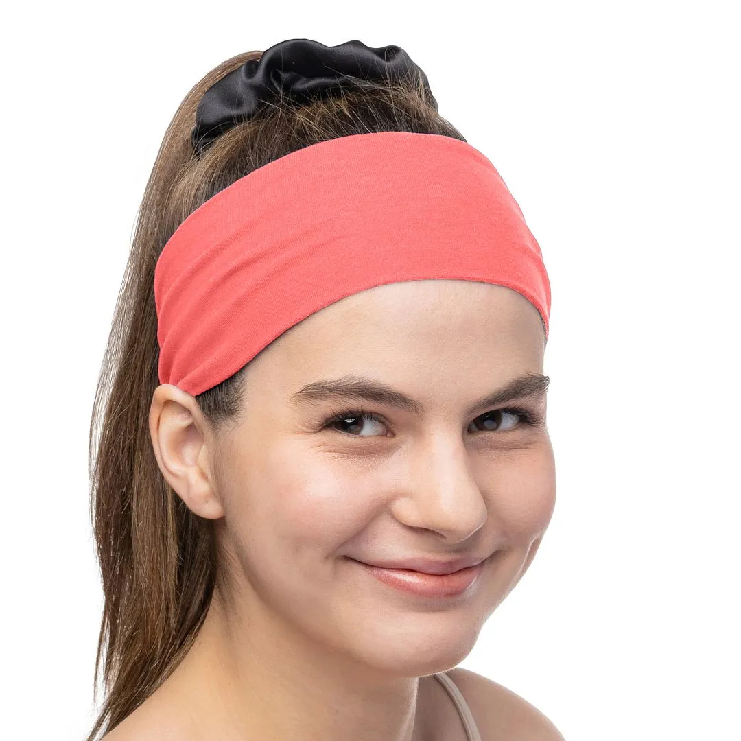 Women's Headbands Cotton Jersey 3" Wide Yoga Fitness Fashion Made in the USA Coral