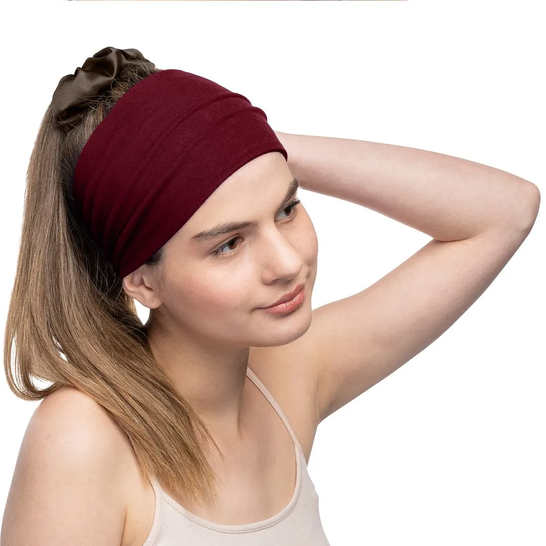 Women's Headbands Cotton Jersey 5" Wide Yoga Fitness Fashion Made in the USA Burgundy