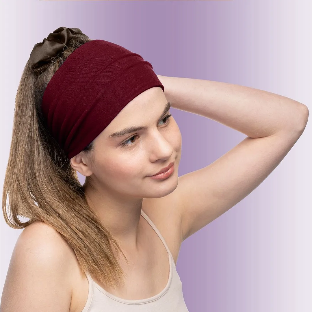 Women's Headbands Cotton Jersey 5" Wide Yoga Fitness Fashion Made in the USA Burgundy