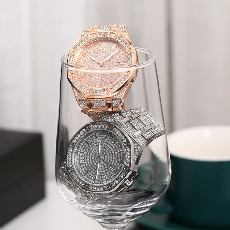 Women's Watch Diamond Alloy Fashion Calendar Steel Belt Men's Quartz Wrist Watch