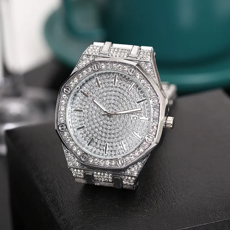 Women's Watch Diamond Alloy Fashion Calendar Steel Belt Men's Quartz Wrist Watch