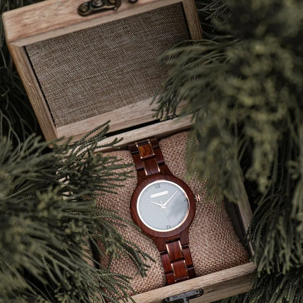 Wooden Quartz Wristwatch for Women - Water Resistant, Genuine Leather Strap