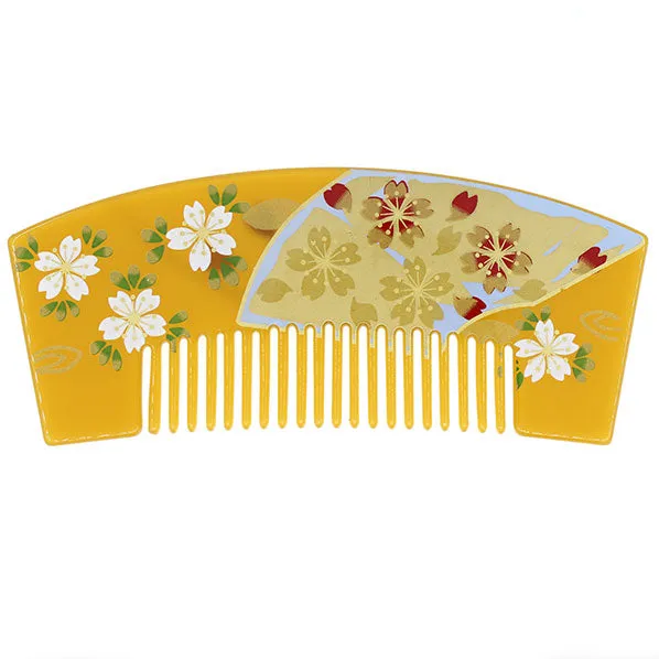 Yellow Acrylic Geisha Decorative Floral Comb