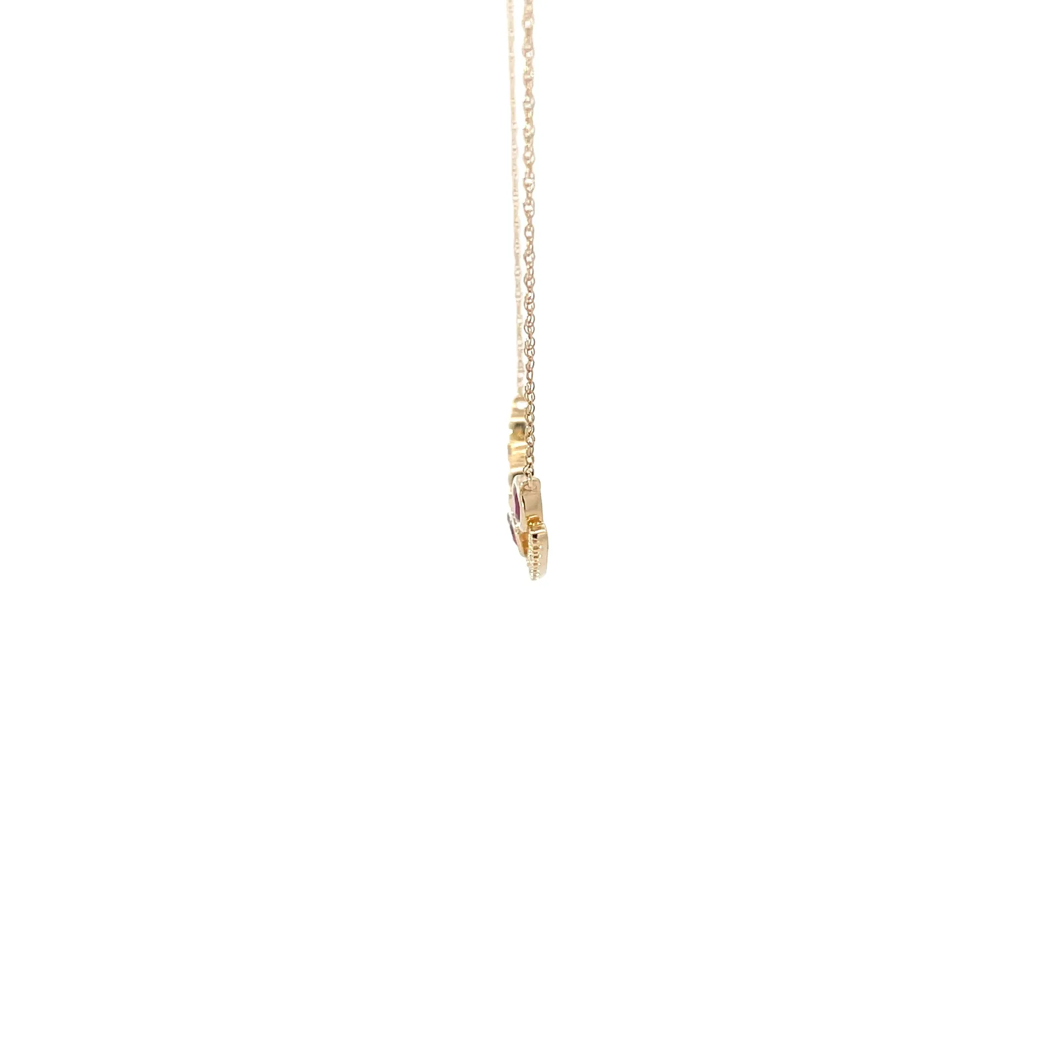 Yellow Gold Diamond Ruby Bar Pendant Necklace