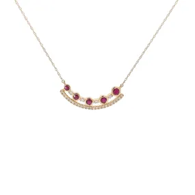 Yellow Gold Diamond Ruby Bar Pendant Necklace