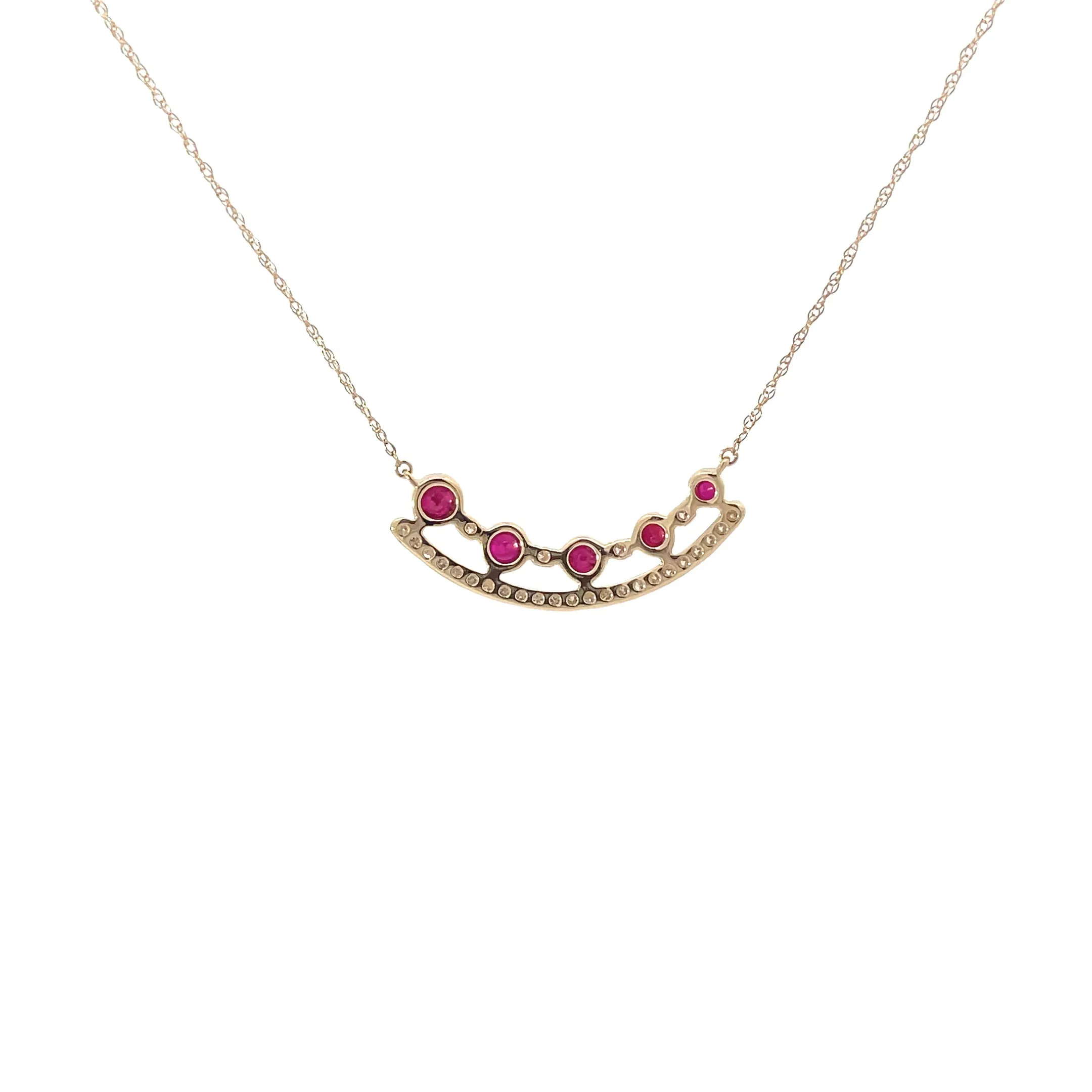 Yellow Gold Diamond Ruby Bar Pendant Necklace