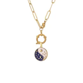 Yin Yang Moon Star Necklace Blue White Gold